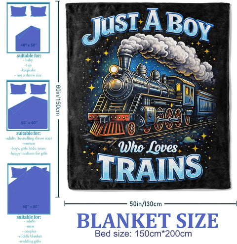 Steam Train Locomotive Lightweight Fleece Blanket Cozy As Heck Throw For Living Room Couch And Home Decor 50x60 Inches Gift For Women, Girls, Boys, And Adults featuring train design on black background