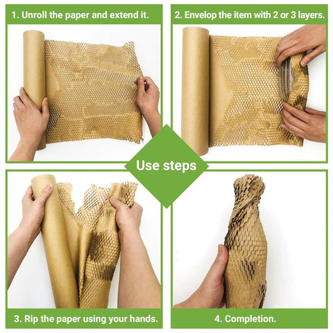 Steps to use Dish Packing Kit Plate Protector Sleeves With Honeycomb Wrapping Paper Roll 15 Inch X 300 Feet for fragile items.
