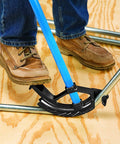 Heavy Duty Ductile Iron Conduit Bender With Handle For 1 In EMT And 3/4 In Rigid IMC Conduits in use on plywood floor