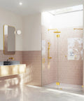 Frameless Shower Door Hinge With Enduroshield Glass Coating, 78 Inch By 58.5 Inch, Polished Brass Finish, Heavy Duty Glass Hardware For Modern Bathrooms, Easy Install, Stain Resistant, Keeps Glass Clear And Shiny on glass shower door