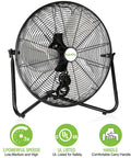 Heavy Duty 20 Inch High Velocity Floor Fan With Three Speeds And 4600 CFM For Industrial Shops Garage And Warehouse Use Portable Metal Grill UL Listed