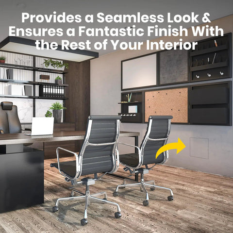 Top Tier 24 By 36 Inch Flush Mount Drywall Access Panel With Slick Aluminum Build in an office setting with sleek furniture.