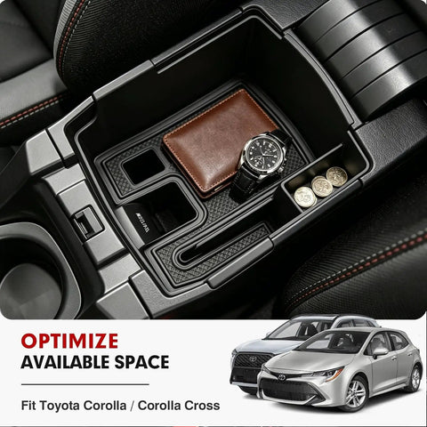 Center Console Organizer For Toyota Corolla And Corolla Cross 2019-2026 Dope Armrest Storage Box With Non Slip Silicone Mats