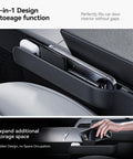 Close-up of the 2 In 1 Car Steering Wheel Desk Tray And Seat Gap Filler in use, holding a phone and bottle, showing storage function.