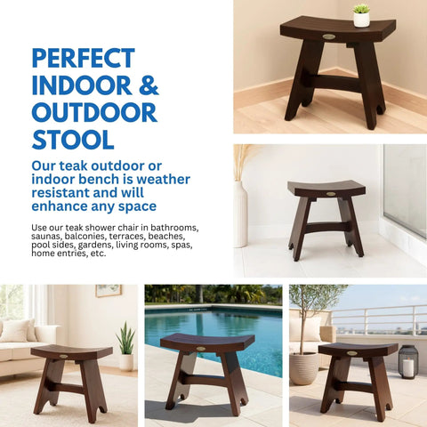 18 Inch Waterproof Teak Wood Shower Bench Stool Seat For Inside Shower Safe And Sturdy Seating With No Slip Flared Legs