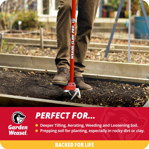Person using Claw Pro 3 In 1 Hand Tiller For Cultivating Loosening Aerating And Weeding With Adjustable Tines Twist Weeding Tool in garden