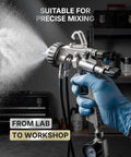 Straight Up Precision Two Component Hvlp Spray Gun One To One Mixing For Lab And Diy Work Compatible With Pressurized Paint Cans, featuring a stainless steel build and precise mixing functionality.