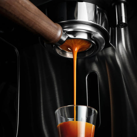 Top Shelf 58mm Bottomless Portafilter With Smooth Walnut Grip For Breville Dual Boiler And Oracle Series Home Barista Upgrade espresso pouring