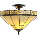 Cream And Black 16 Inch 2 Light Glass Or? And Metal Tiffany Style Mosaic Shade Semi Flush Mount Ceiling Light Fixture UL Listed