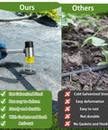 Comparison of 6 Inch Garden Stakes Kit With 100 Heavy Duty Staples, 100 Protective Gaskets, Pick Hook And Rubber Mallet to competitor.