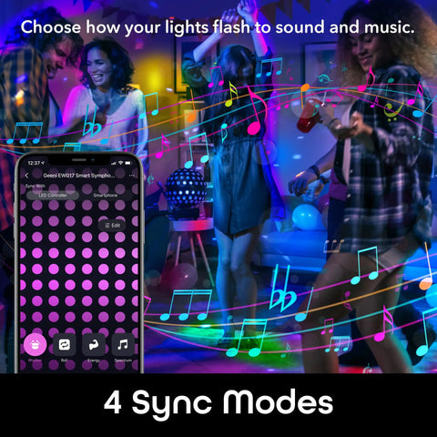 Smart LED Strip Lights RGBIC Neon Color Changing With WiFi App Control And Music Sync with phone app and party setup.