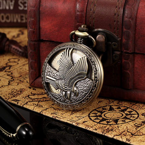Dope Mechanical Eagle Skeleton Dial Bronze Pocket Watch With Arabic Numerals Gift Box And Chain For Men And Women Vintage Style Elegant Golden Movement Timepiece For Everyday Wear