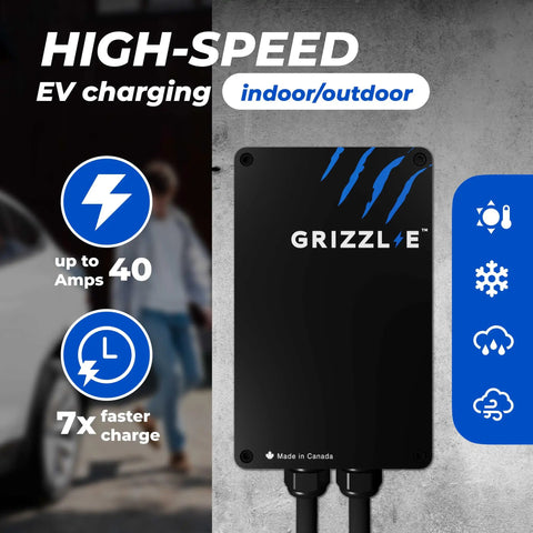 Beefy Level 2 240V EV Charger With 24 Foot Premium Cable NEMA 14-50 Plug UL Certified Metal Enclosure on display