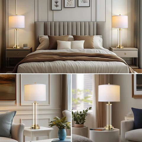 Touch Control Bedside Lamps Set Of 2 With USB A And C Ports, 3 Way Dimmable Nightstand Lighting With Fabric Shade