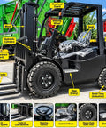 Heavy Duty Counterbalance Forklift Diesel Powered With 3ton Capacity Hydraulic Lift Mast System Built For Tough Warehouses And Industrial Jobs Features Rops Roof Guard Safety Cage And Load Backrest Protector For Peak Performance detailed view showing hydraulic mast, forks, seat, and solid tires.