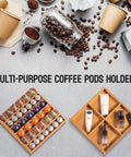 No-Fuss All-In-One Bamboo Drawer Organizer For Keurig K Cup Pods And Tea Bags With Adjustable Dividers displayed on table