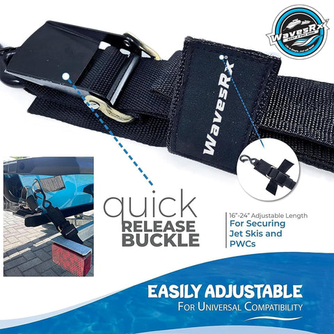 4 Pack Transom Tie Down Straps For Boat Trailer, 24 Inch Adjustable Tie Downs For PWC And Pontoon, close-up of quick release buckle