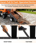 Rugged 750 Lbs Utility Trailer For Lawn Tractors And ATVs shown with quick dump feature and removable mesh sides for versatility