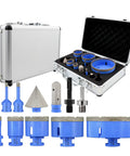 Tile Hole Saw Kit With Vacuum Brazed Diamond Bits, 12 Piece Set for porcelain, ceramic, granite, marble in metal case