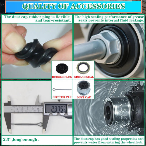 Parts of 4 Sets 3500 Lb Trailer Bearing Kit For 1-3/8 To 1-1/16 Inch Spindle Boat Trailer Axle EZ-Lube Ready Kit shown with measurements