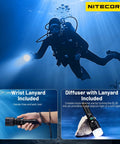 Scuba diver using Underwater Dive Light With 1100 Lumen Power, 100 Meter Submersion, IP68 Waterproof, bombproof aluminum build