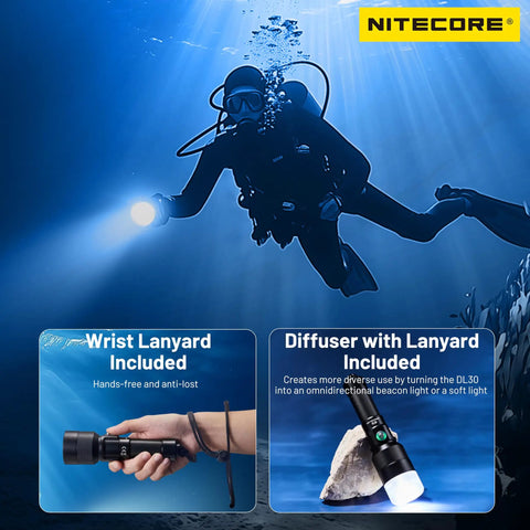 Scuba diver using Underwater Dive Light With 1100 Lumen Power, 100 Meter Submersion, IP68 Waterproof, bombproof aluminum build