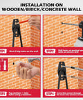 Installation guide for Twenty Pack Heavy Duty Garage Storage Hooks With Extension Cord Organizer on various wall types.