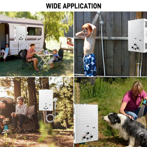 Propane Tankless Water Heater On The Go 4.21GPM 16L Portable Outdoor Gas Hot Water Heater for camping, shower, and pet use