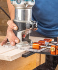 User operating a router with Rock Solid Router Guide Rail Adapter With Swivel Quick Adjust For Curved Arc Projects Universal Fit.