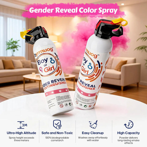 Epic Gender Reveal Fire Extinguisher 2 Pack Color Powder Blaster With Biodegradable Smoke For Baby Shower Party Supplies And Big Blowouts That Shoots Over Ten Feet For Hella Awesome Straight Up Celebrations against a pink smoke backdrop.