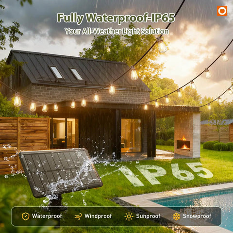 52 Ft Solar String Lights With Remote And USB Port Waterproof Patio Lights 16 Plus 1 Shatterproof LEDs in backyard