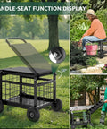 All-In-One Rolling Garden Stool With Wheels, Heavy Duty Outdoor Cart for Yard and Patio, metal garden carrier in use outdoors
