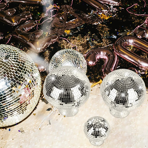 Mushroom Disco Ball Set Of Four, Silver Mirror Glitter Balls For Stage And Home Party Decor, 4 Inch, 4 Inch, 6 Inch And 7 Inch