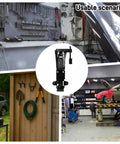 Wall Mount Jack Stand Organizer for garage tools keeps floor clear by storing hydraulic trolley jack stands on the wall.