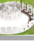 No Dig Plastic Garden Edging Border Kit White Picket Fence Style 50 Ft with 90 Flexible Stakes on lawn and soil border