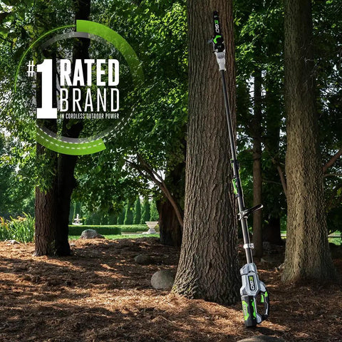 Cordless Pole Saw for Tree Trimming With Telescopic Reach and LED Cut Line Indicator in outdoor setting, Model PS1000