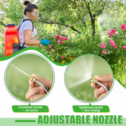 Person using Pump Action Garden Sprayer Wand Retractable 29 Inch Stainless Steel Replacement Wand With PVC Hose And Shut Off Valve Adjustable Spray Modes in garden