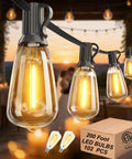 Outdoor String Lights 200 Ft Waterproof Patio Lighting With 102 ST38 Shatterproof LED Bulbs Dimmable Vintage Edison Glow close-up