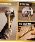 No Sweat Premium Smoke Sensor Removal Tool With Heavy Duty Claw Head Aluminum Body Ladder Free Ceiling Detector Puller For Fast Fire Alarm Remover Secure Grip in use on ceiling detector.