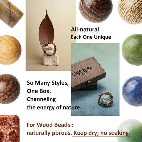 All-natural wooden beads and stones with bracelet, Geezon Davies wooden box, part of Bracelet Making Kit With 296 Beads, 10mm Natural Wooden Beads With Letters And Stone Beads, 16 Color Options, Easy DIY Jewelry Starter Kit For Adults, Great Birthday Gift Craft Project.