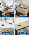 3 Inch Desk Power Grommet With 35W Usb C Fast Charging With 4 Usb Ports And Hdmi installed on various tables like desk, nightstand, tea table, and end table.