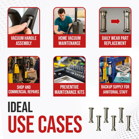 Nut And Bolt Replacement Set For Eureka And Sanitaire Upright Vacuums, chrome-plated fittings, use cases in assembly and maintenance