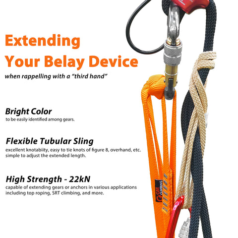 GM Climbing 16mm Nylon Sling Runner 60cm 24 Inch Fluorescent Orange 22kN Capacity CE and UIAA Certified in rappel setup