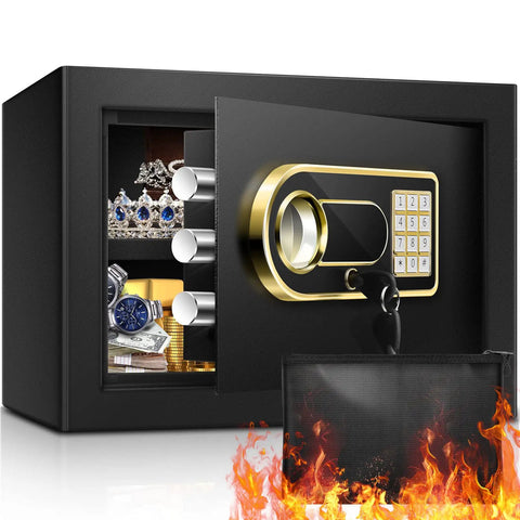 Heavy Duty Home Drop Safe Box With Waterproof And Fireproof Steel Build Digital Lock shown open with valuables inside