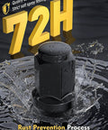 Black closed end lug nut in water, showcasing rust prevention and quality, 1/2-20 Lug Nuts For Jeep Wrangler JK 1987-2018.
