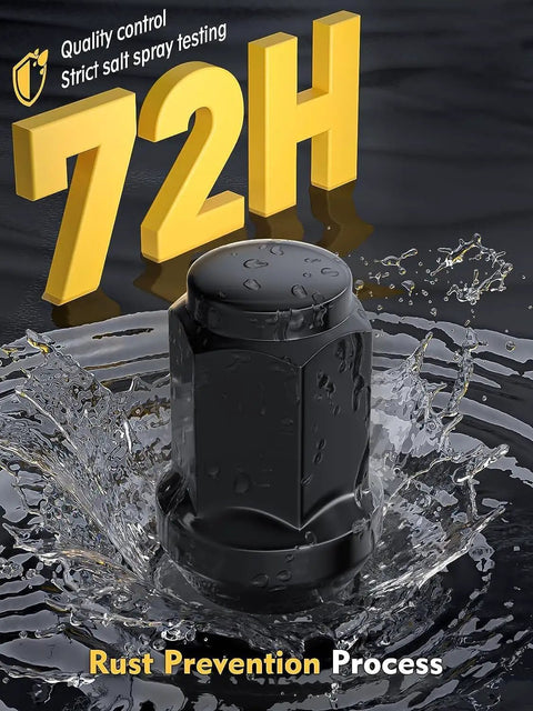 Black closed end lug nut in water, showcasing rust prevention and quality, 1/2-20 Lug Nuts For Jeep Wrangler JK 1987-2018.