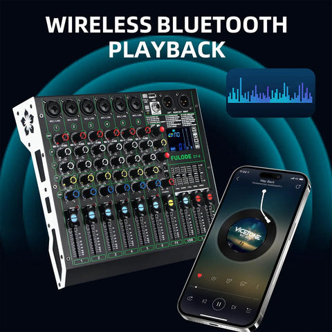 Dope 6 Channel DJ Mixer With Bluetooth And USB For Live Streaming On Mobile Or PC, smartphone connection shown