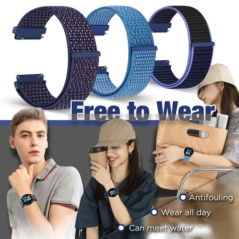 Sporty Nylon Watch Band Quick Release Sport Loop Strap 16mm 18mm 19mm 20mm 22mm Lugs Soft Fabric Wristband shown in multiple colors.