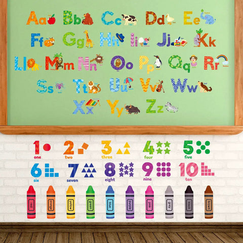 Animal Alphabet And Numbers Wall Decals Set For Kids Rooms Classroom Decor Peel And Stick Removable Letters ABC Educational