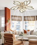 Modern living room with Cool Flower LED Dimmable Ceiling Fan With Light 25.6 Inch Bladeless Ceiling Fan Remote Control 6 Speeds